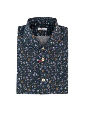NWOT KITON Button Down Floral Shirt Mens 40 Navy Blue Orange Purple Wool $1005